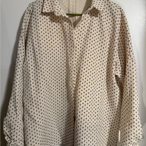 Neuflora Tops - Light Cream Button-Down Shirt with Brown Flower Print
